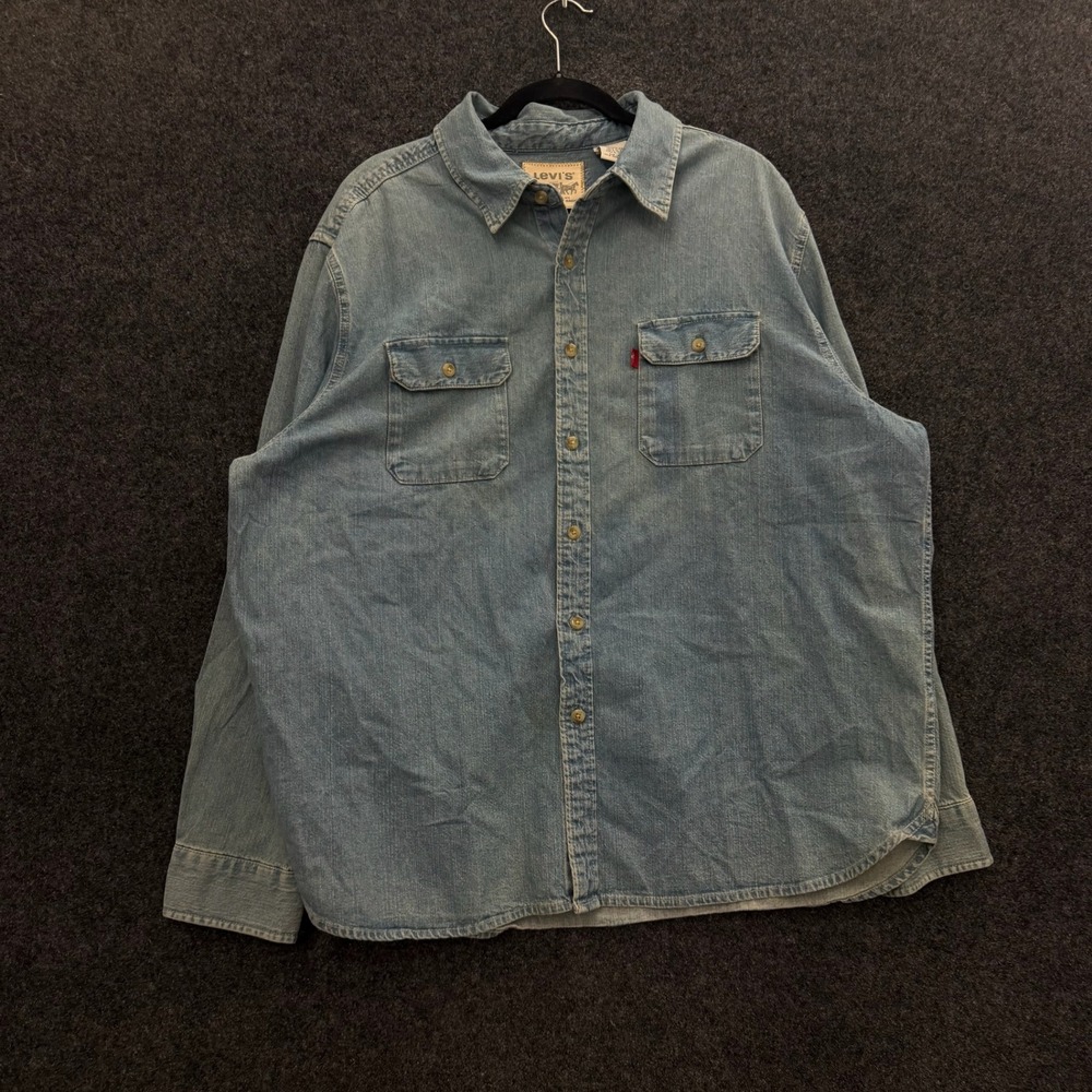 Vintage Levis Denim Shirt Mens XXL Light Wash 90s Cotton Button Down Red Tab
